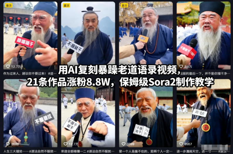 用AI复刻暴躁老道语录视频，21条作品涨粉8.8W，保姆级Sora2制作教学| 网创圈