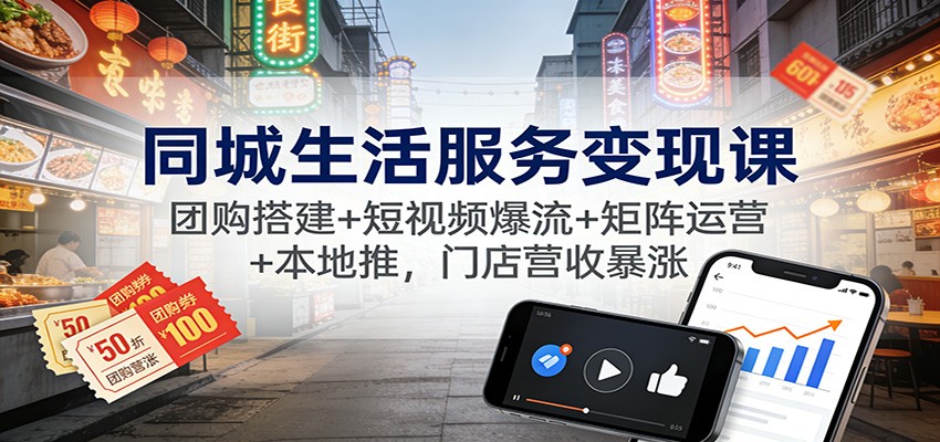 同城生活服务变现课：团购搭建+短视频爆流+矩阵运营+本地推，门店营收暴涨| 网创圈