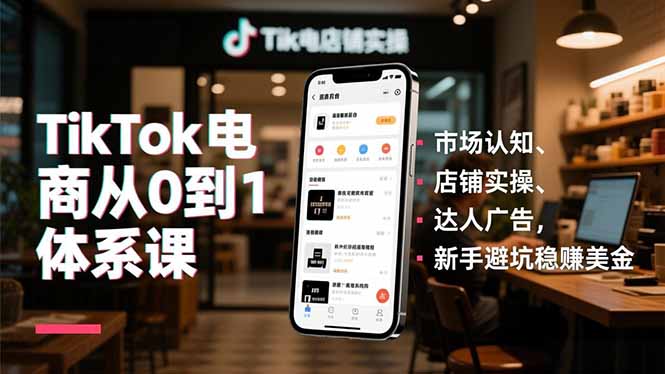 TikTok电商从0到1体系课，市场认知、店铺实操、达人广告，新手避坑稳赚美金| 网创圈
