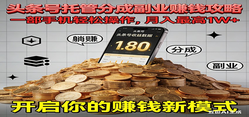 全程托管今日头条，一部手机就可以开干，最高躺赚1W+| 网创圈