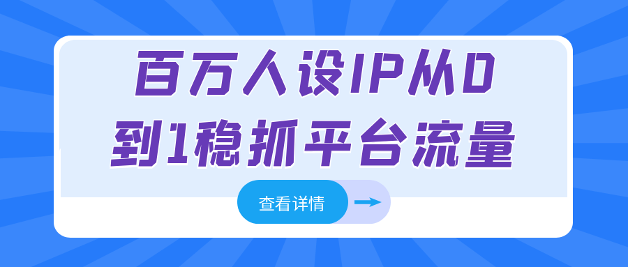 百万人设IP从0到1稳抓平台流量| 网创圈