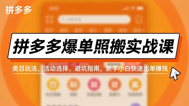 拼多多爆单照搬实战课，类目玩法、活动选择、避坑指南，新手小白快速出单赚钱| 网创圈