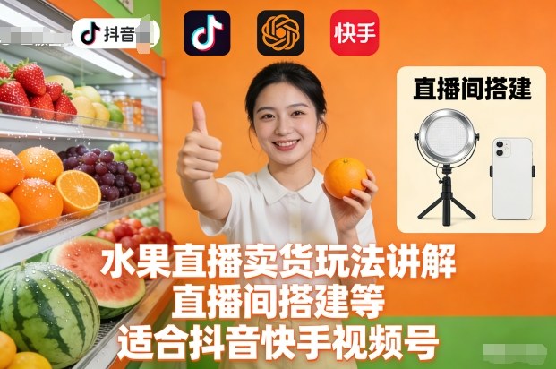 水果直播卖货玩法讲解、直播间搭建等，适合抖音快手视频号| 网创圈