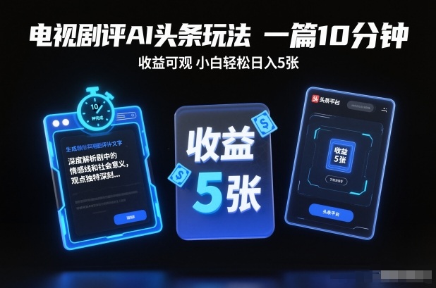 电视剧评AI头条玩法，一篇10分钟，收益可观，小白轻松日入5张+【独家】| 网创圈