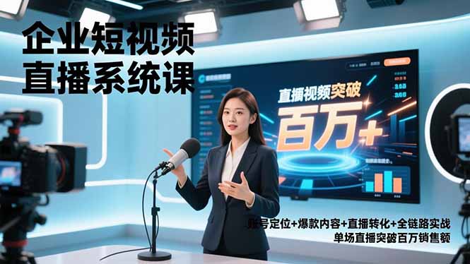 企业短视频直播系统课，账号定位+爆款内容+直播转化+全链路实战，单场直播突破百万销售额| 网创圈