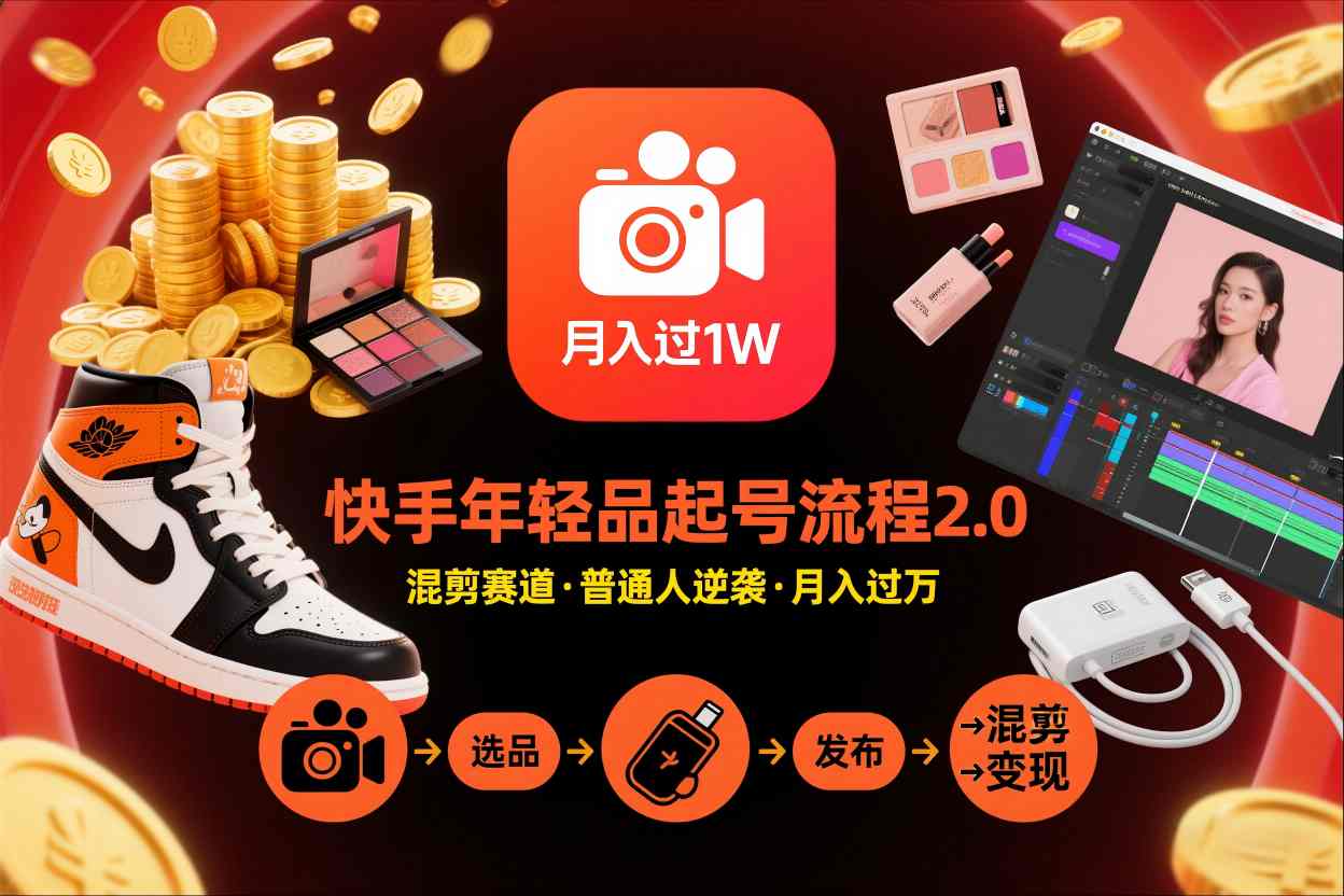 快手短视频带货年轻品起号流程2.0，快手年轻品混剪赛道，普通人也能月入过1W| 网创圈