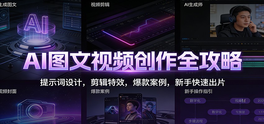 AI图文视频创作全攻略：提示词设计，剪辑特效，爆款案例，新手快速出片| 网创圈