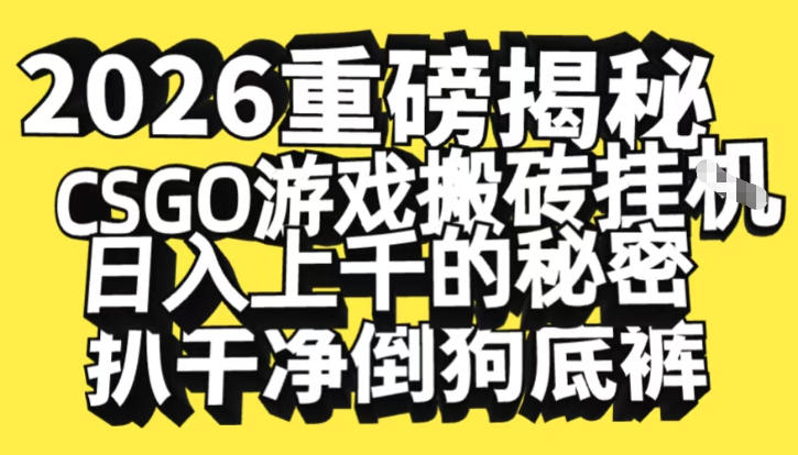 2026开年重磅解密，CSGO游戏搬砖挂G日入1k+的秘密，把倒狗的底裤扒干【揭秘】| 网创圈