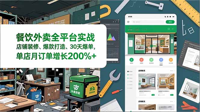 餐饮外卖全平台实战，店铺装修、爆款打造、30天爆单，手把手教学，单店月订单增长200%+| 网创圈