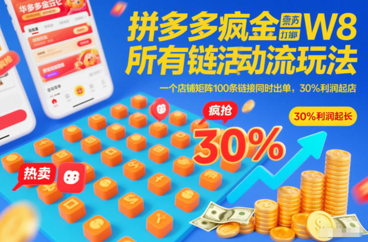 拼多多疯狂活动流玩法，所有链接全部打标，一个店铺矩阵100条链接同时出单，30%利润起店| 网创圈