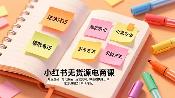 小红书无货源电商课，开店选品、笔记搬运、运营变现，零基础快速出单，稳定日销数十单(更新| 网创圈