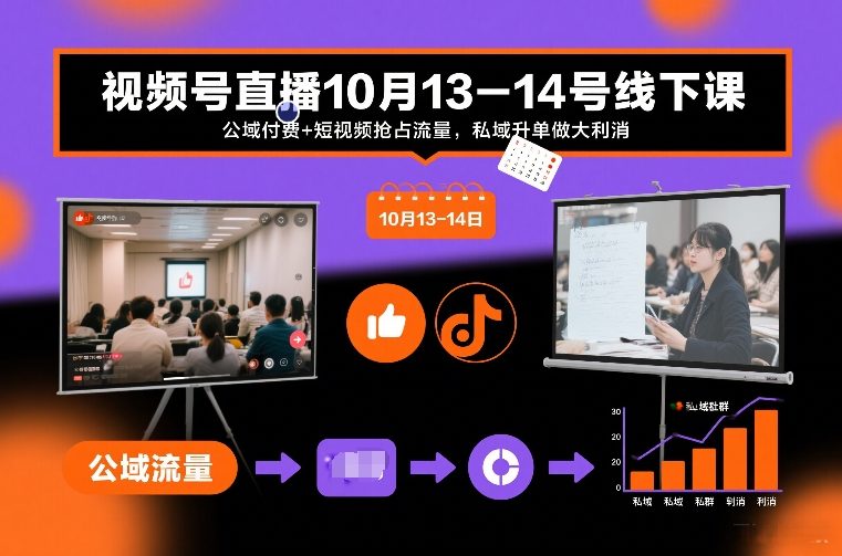 视频号直播10月13-14号线下课，公域付费+短视频抢占流量，私域升单做大利消| 网创圈