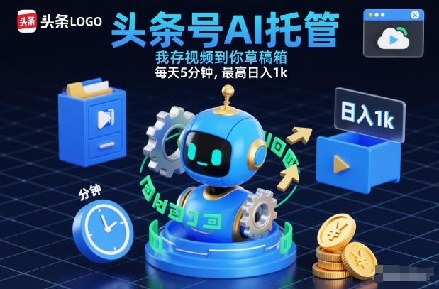 头条号AI托管，我存视频到你草稿箱，每天5分钟，最高日入1k【揭秘】| 网创圈