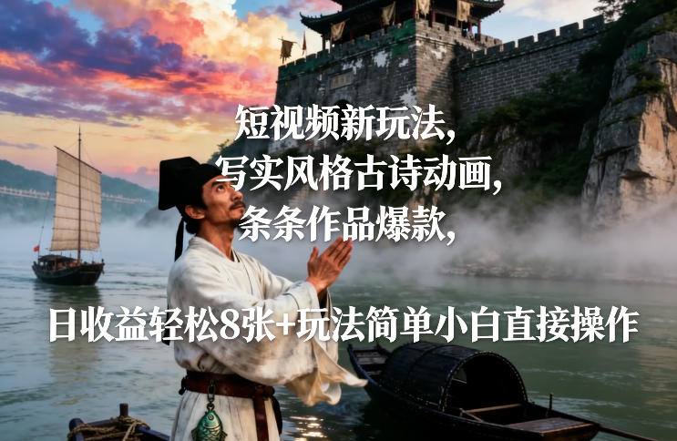 短视频新玩法，写实风格古诗动画，条条作品爆款，日收益轻松8张+玩法简单小白直接操作| 网创圈