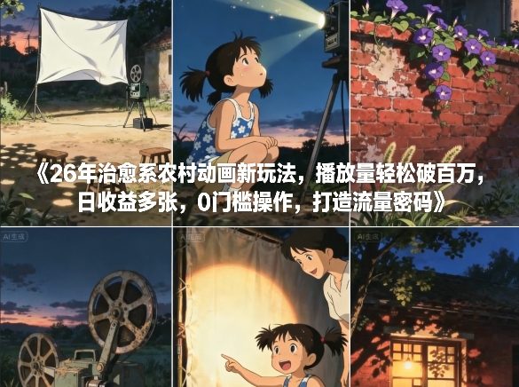 26年治愈系农村动画新玩法，播放量轻松破百万，日收益多张，0门槛操作，打造流量密码| 网创圈