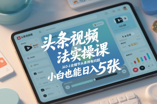 头条视频玩法实操课，从0-1全细节头条所有问题，小白也能日入5张| 网创圈