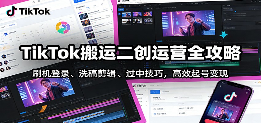 TikTok搬运二创运营全攻略：刷机登录、洗稿剪辑 、过中技巧，高效起号变现| 网创圈