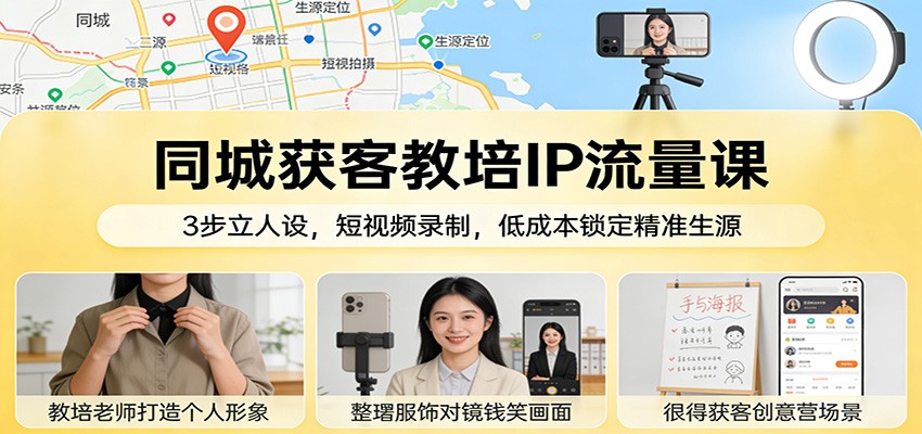 同城获客教培IP流量课：3步立人设，短视频录制，低成本锁定精准生源| 网创圈