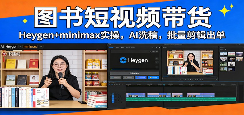 图书短视频带货：Heygen+minimax实操，AI洗稿 ，批量剪辑出单| 网创圈