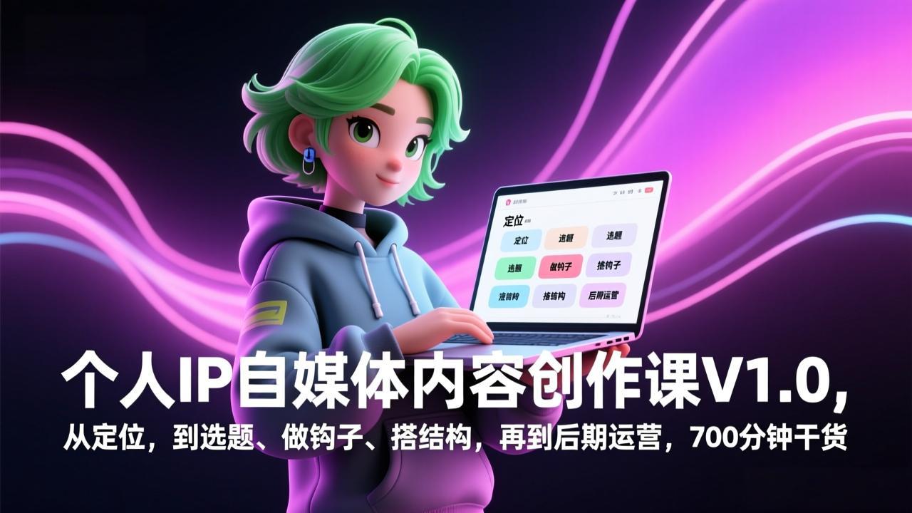 个人IP自媒体内容创作课V1.0，从定位，到选题、做钩子、搭结构，再到后期运营，700分钟干货| 网创圈