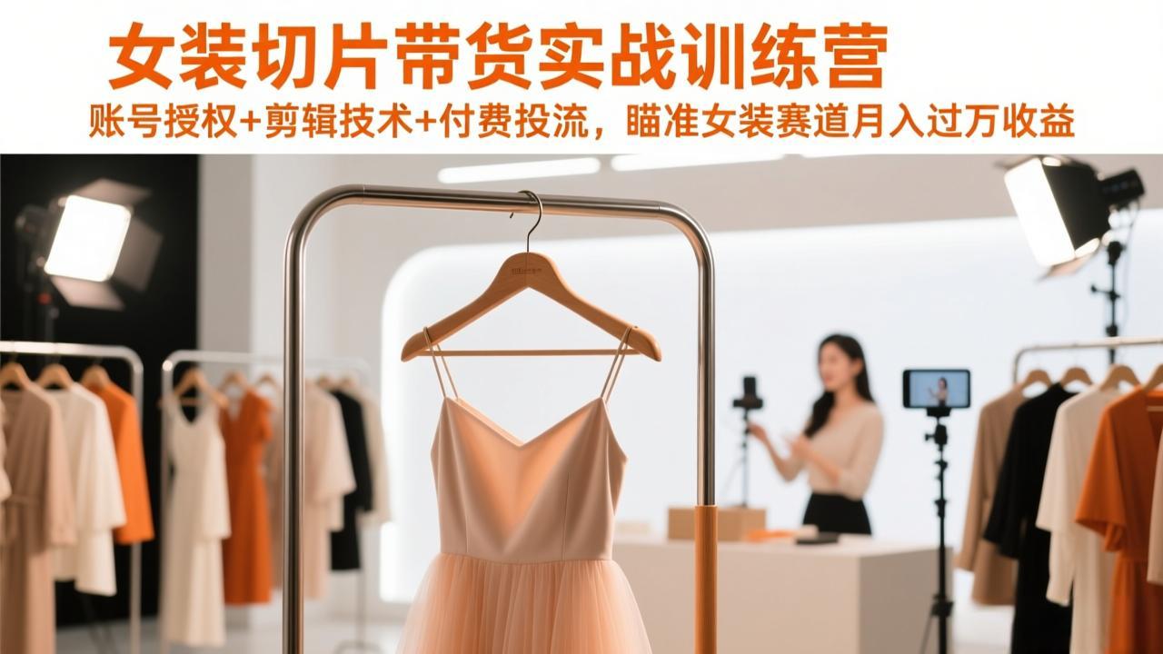女装切片带货实战训练营，账号授权+剪辑技术+付费投流，瞄准女装赛道月入过万收益| 网创圈