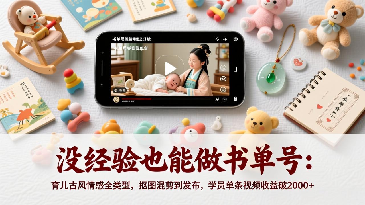 没经验也能做书单号：育儿古风情感全类型，抠图混剪到发布，学员单条视频收益破2000+| 网创圈