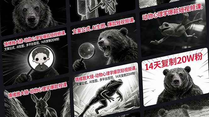 情绪放大镜-动物心理学爆款短视频课，文案公式、AI生图、多平台变现，14天复制20W粉| 网创圈