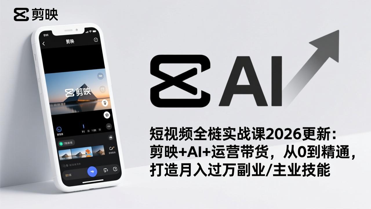 短视频全栈实战课2026更新：剪映+AI+运营带货，从0到精通，打造月入过万副业/主业技能| 网创圈