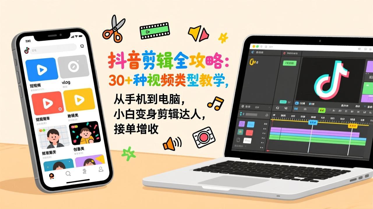 抖音剪辑全攻略：30+种视频类型教学，从手机到电脑，小白变身剪辑达人，接单增收| 网创圈