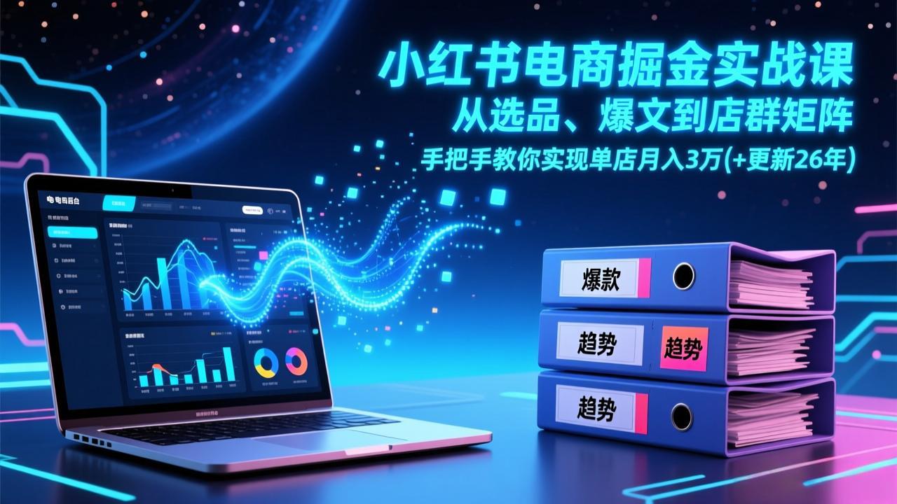 小红书电商掘金实战课，从选品、爆文到店群矩阵，手把手教你实现单店月入3万+(更新26年| 网创圈