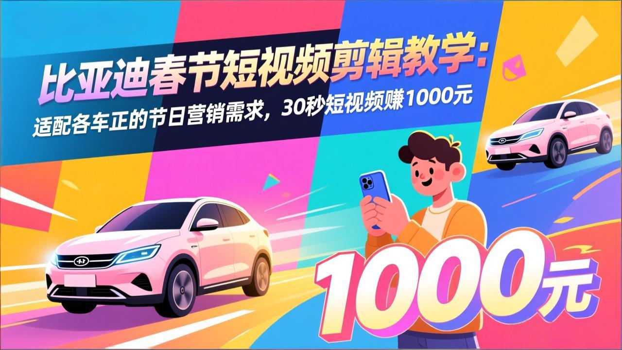 比亚迪春节短视频剪辑教学：适配各车企的节日营销需求，30秒短视频赚1000元| 网创圈