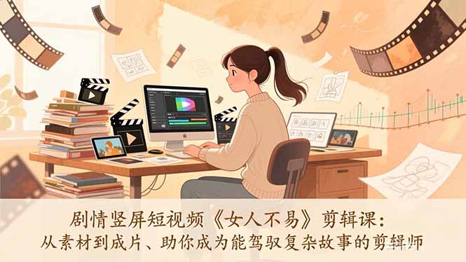 剧情竖屏短视频《女人不易》剪辑课：从素材到成片、助你成为能驾驭复杂故事的剪辑师| 网创圈