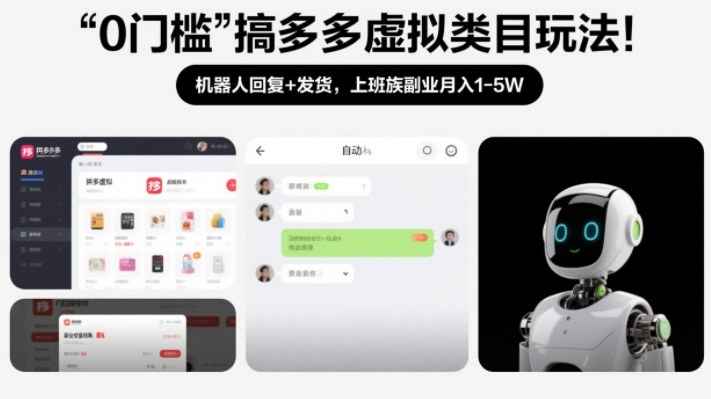 0门槛搞多多虚拟类目玩法！机器人回复+发货，上班族副业月入1-5W【揭秘】| 网创圈