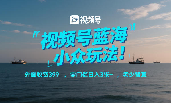 视频号蓝海小众玩法！外面收费399，零门槛日入3张+，老少皆宜| 网创圈