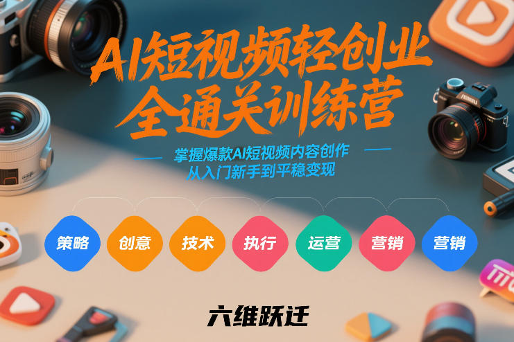 AI短视频轻创业全通关训练营，掌握爆款AI短视频内容创作，从入门新手到平稳变现的六维跃迁| 网创圈