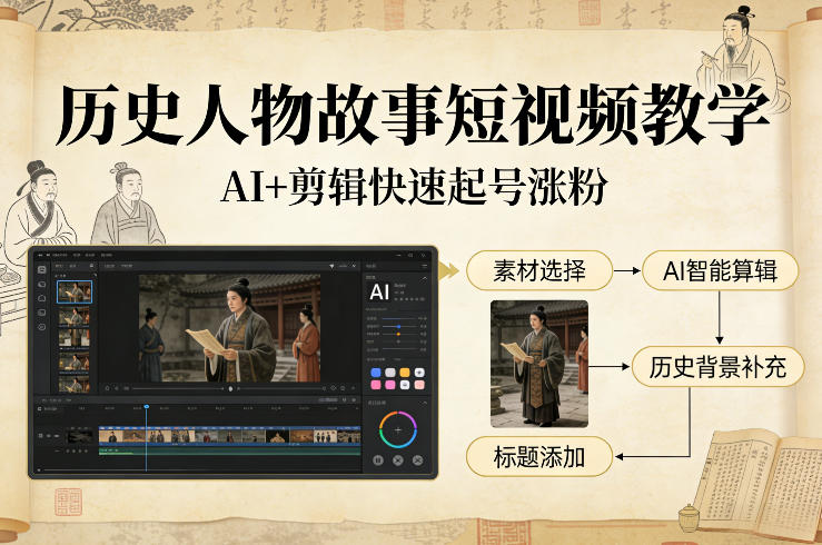 历史人物故事短视频教学，AI+剪辑制作历史人物题材短视频，快速起号涨粉| 网创圈