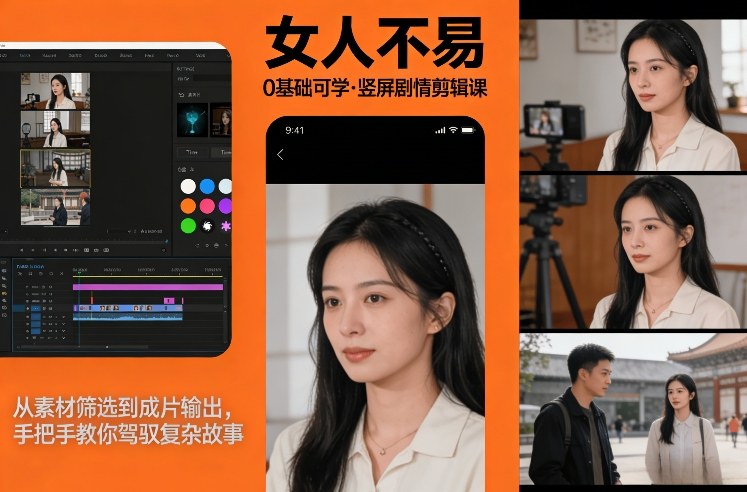 0基础可学！《女人不易》竖屏剧情剪辑课，从素材筛选到成片输出，手把手教你驾驭复杂故事| 网创圈