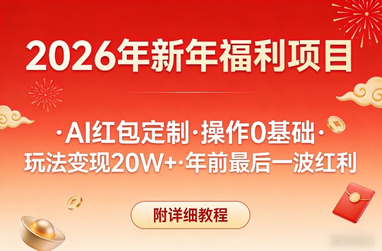 新年福利项目，AI红包定制，操作0基础，玩法变现20W+年前最后一波红利，附详细教程| 网创圈