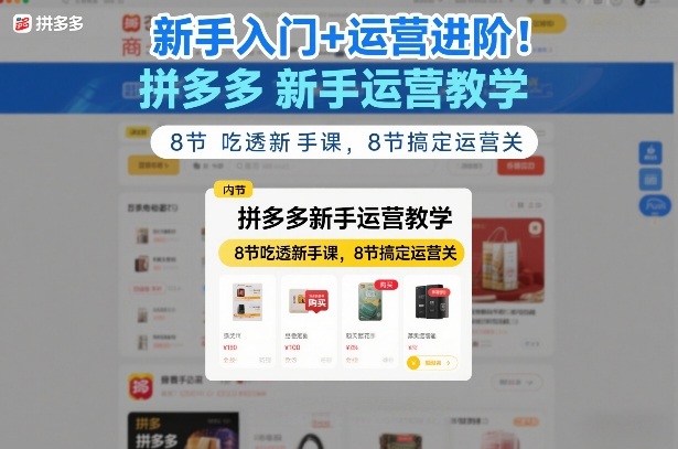 新手入门+运营进阶！拼多多新手运营教学，8节吃透新手课，8节搞定运营关| 网创圈