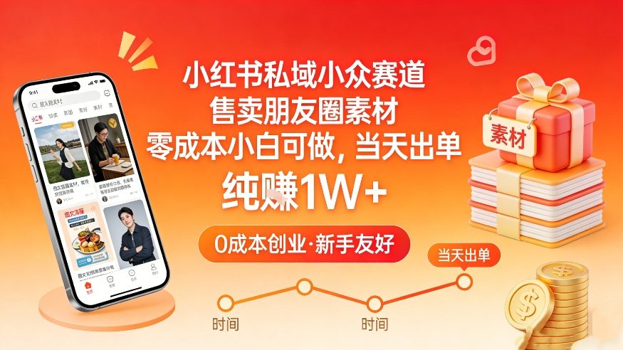 小红书私域小众赛道，售卖朋友圈素材，零成本小白可做，当天出单，月入1W+| 网创圈