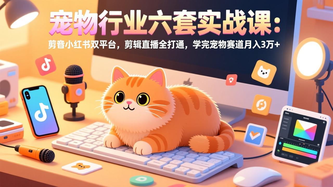 宠物行业六套实战课：抖音小红书双平台，剪辑直播全打通，学完宠物赛道月入3万+| 网创圈