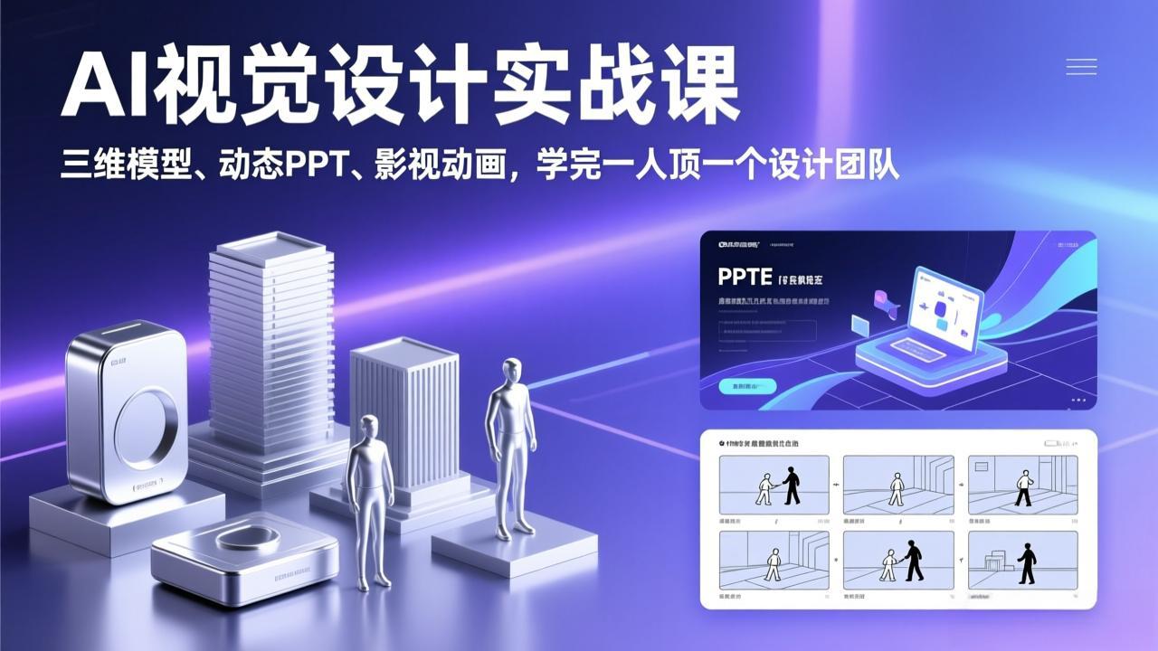 AI视觉设计实战课，三维模型、动态PPT、影视动画，学完一人顶一个设计团队| 网创圈