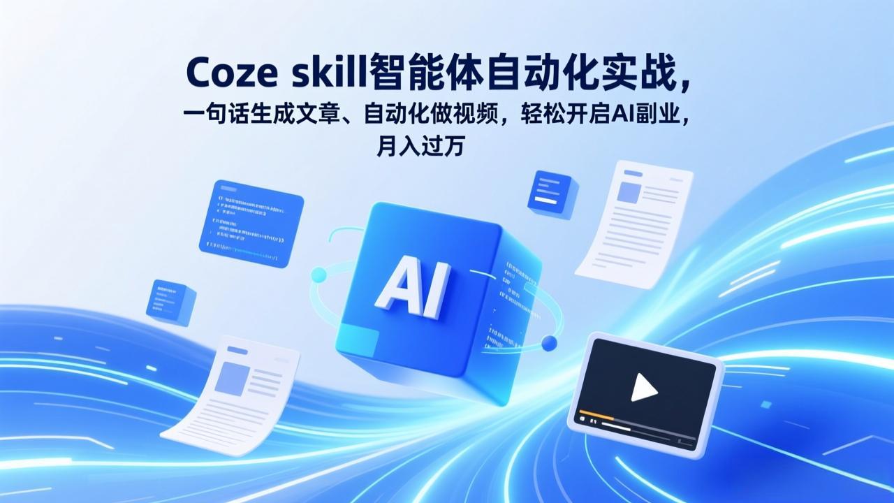 Coze skill智能体自动化实战，一句话生成文章、自动化做视频，轻松开启AI副业，月入过万| 网创圈