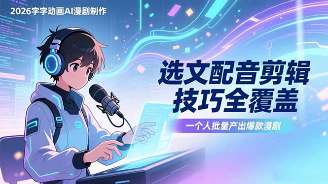 2026字字动画AI漫剧制作-1期，选文配音剪辑技巧全覆盖，一个人就能批量产出爆款漫剧| 网创圈