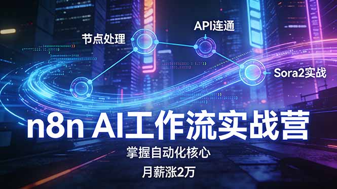 n8n AI工作流实战营，节点处理+API连通+Sora2实战，掌握自动化核心月薪涨2万| 网创圈