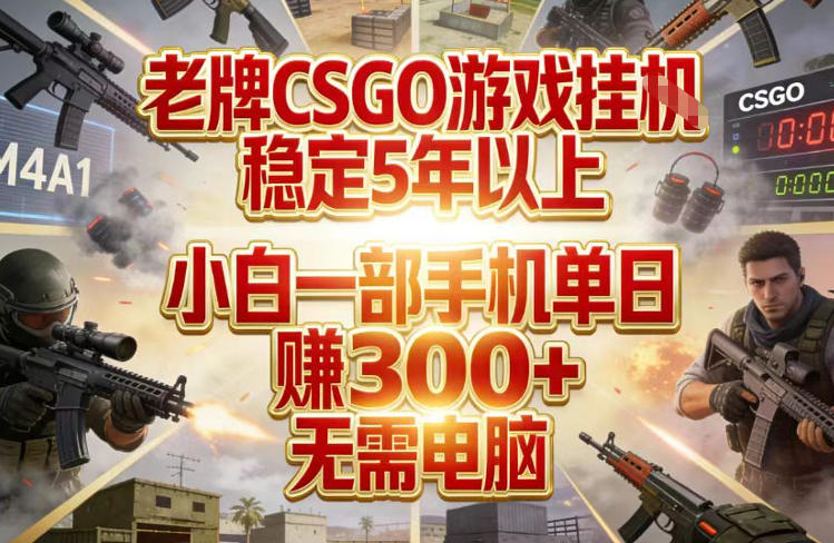 老牌CSGO游戏挂G，稳定5年以上，小白一部手机单日賺3张+，无需电脑【揭秘】| 网创圈