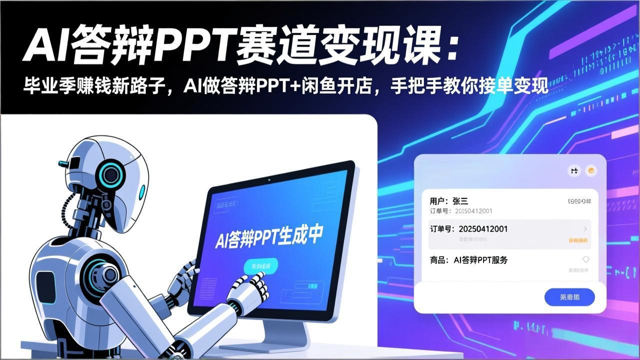 AI答辩PPT赛道变现课：毕业季赚钱新路子，AI做答辩PPT+闲鱼开店，手把手教你接单变现| 网创圈
