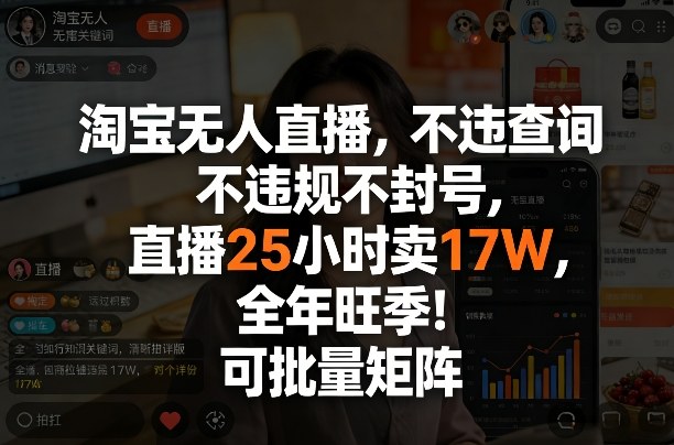 淘宝无人直播，不违规不封号，直播25小时卖17W，全年旺季！可批量矩阵【揭秘】| 网创圈