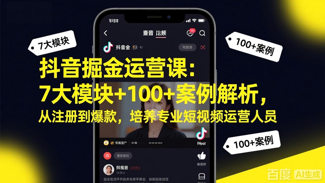 抖音掘金运营课：7大模块+100+案例解析，从注册到爆款，培养专业短视频运营人员| 网创圈