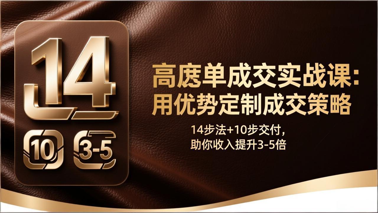 高客单成交实战课：用优势定制成交策略，14步法+10步交付，助你收入提升3-5倍| 网创圈